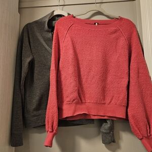 Free People Textured Pink Crew Neck Sweatshirt & Bobi Gray Pullover